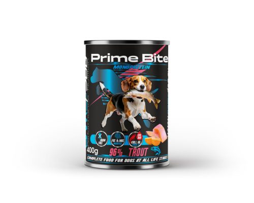 Prime Bite prémium kutyaeledel, pisztráng édesburgonyával, 400g